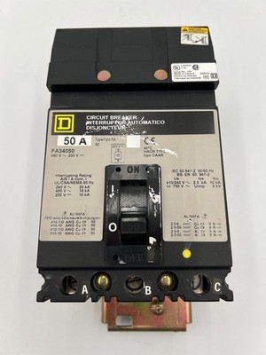 Square D FA36050 I-Line Circuit Breaker A 3P 600V 3PH FA 50 Amp 3 Pole Used
