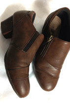 Riversoft Brown Leather Comfort Heels Womens AU 39 Block Heel Zip Work Shoe