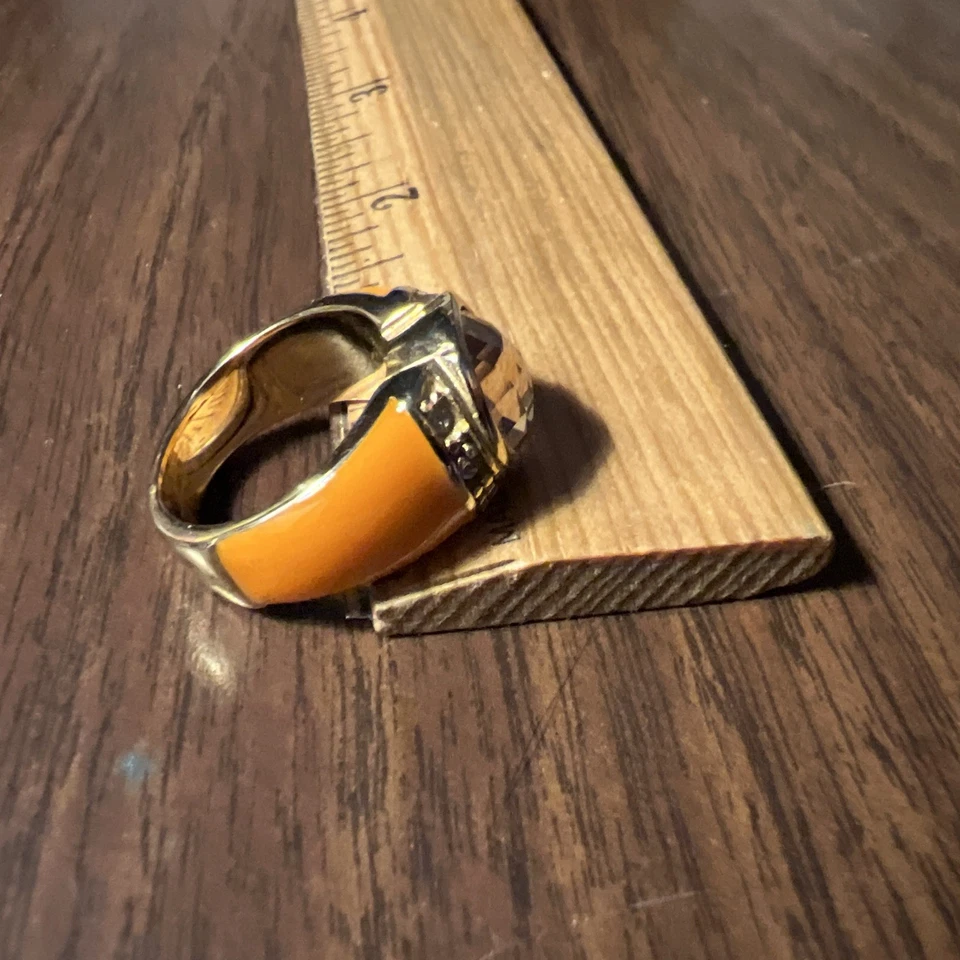 Stainless Steel Orange Enamel with Round CZ Solitaire with Accents Ring Size 7 - Image 3 of 4