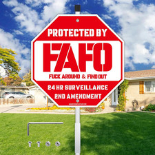FAFO Security Sign with Stake, 28"X10"Home Security Sign for Yard, Protected by