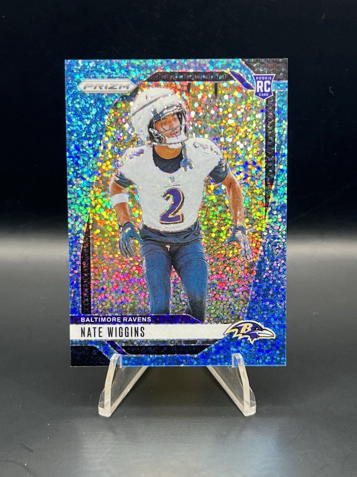 Nate Wiggins 2024 Panini Prizm RC Rookie Blue Sparkle Prizm /96 #380 Ravens