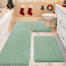 Ultra Soft Sage Bathroom Rug Set, 3 Non-Slip Chenille Mats for Home