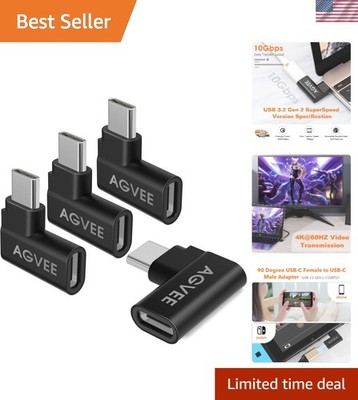 USB-C 3.2 Gen 2 Right Angle Adapter - 10Gbps & 4K Resolution, 4 Pack