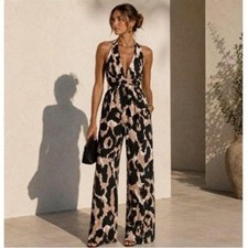 DVF for Target Leopard Print Halter Wide Leg Jumpsuit Beach Trending Maximalism