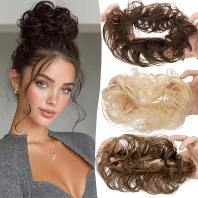 Remy Echthaar Dutt Messy Bun Clip in Scrunchie Gummiband Haargummi Haarteile DE - Bild 1 von 4