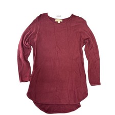 Michael Michael Kors Burgundy Knit Tunic Sweater Side Zippers Crew Neck Womens M
