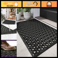 Outdoor Rubber Doormat 24x36 - Heavy Duty Front Door Mat for Entrance, Black
