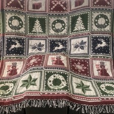 Christmas Holiday Throw Blanket Patchwork Pattern Snowman Snowflake Reindeer