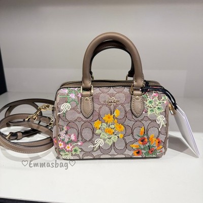 Coach Mini Rowan Crossbody Bag CDY32 Snake Embossed Leather Gold