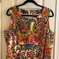 Talbots Sheath Dress 16 Multicolor Paisley Sleeveless Knee Length Lined Boho