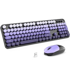 KNOWSQT Wireless Keyboard and Mouse Combo - Black-Purple Colorful 2.4G Typewr...