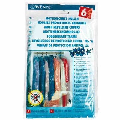 WENKO Mottenschutzhüllen 6er Set Lavendelduft Transparent 100x65 155x65 cm