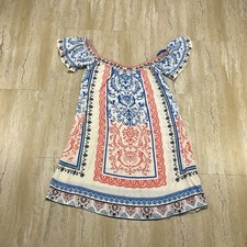Flying Tomato Womens S Off The Shoulder Blue Orange Print Boho Shift Dress