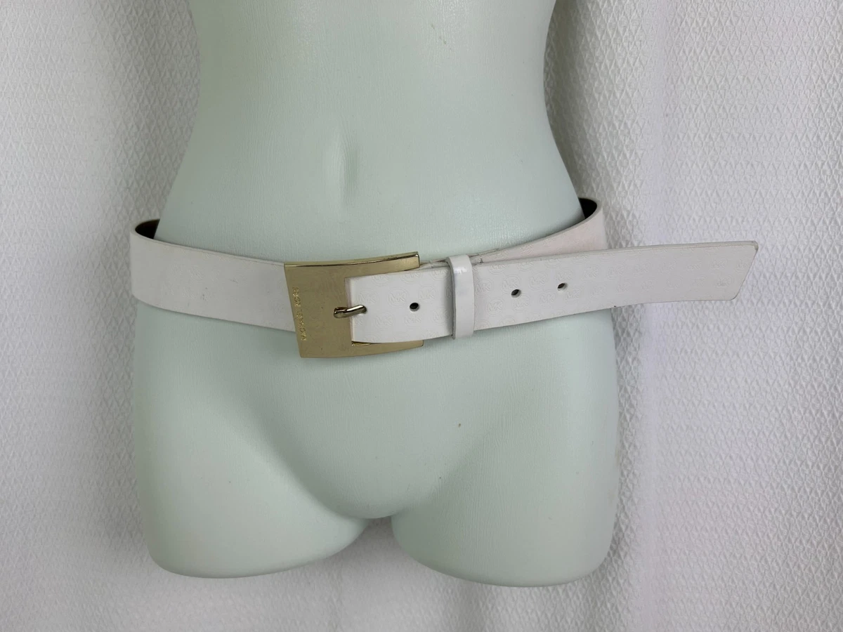 MICHAEL Michael Kors Women’s White Textured Leather Belt Large Silver MK Logo S Michael Kors White Belts for Women for sale | eBay main image 3
