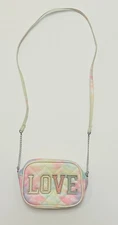 Love To Be Cool Girls Colorful Tie-Dye LOVE White and Chain Crossbody Purse 7x5"