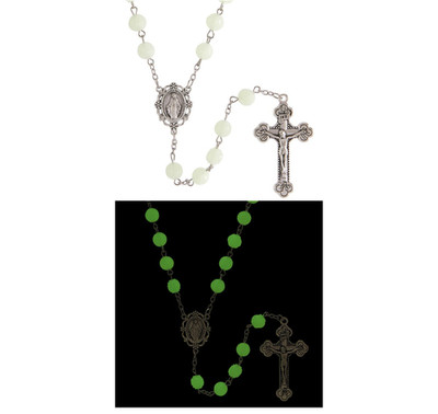 Luminous Glow-in-the-Dark Rosebud Beads Rosary Catholic Christian Children Kids