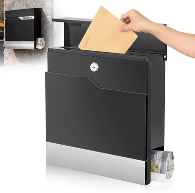 XL Large Black Locking Mailbox Wall Mount with Key Lock for Secure Mail Collecti