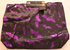 Reusable Halloween Trick or Treat Bag Black Purple Bats Large Tote Holiday