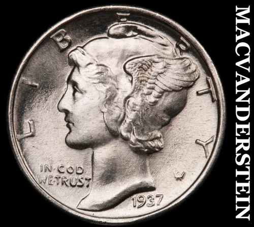 1937 Silver Mercury Dime - Choice Gem Brilliant Uncirculated++++  Lustrous  #i95