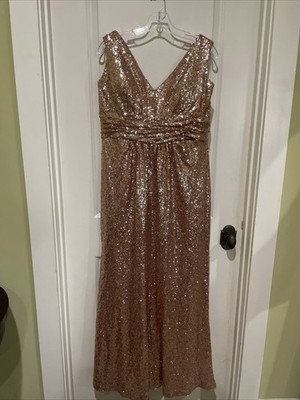 Christina Wu Celebration Rose Gold Sequin Long Formal Prom Wedding Guest Size 20