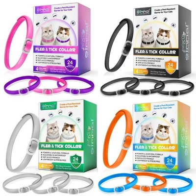 OIMMAL Cat Flea Tick Collar Treatment Pet Adjustable 24 Month Protection Collars 4 Pack