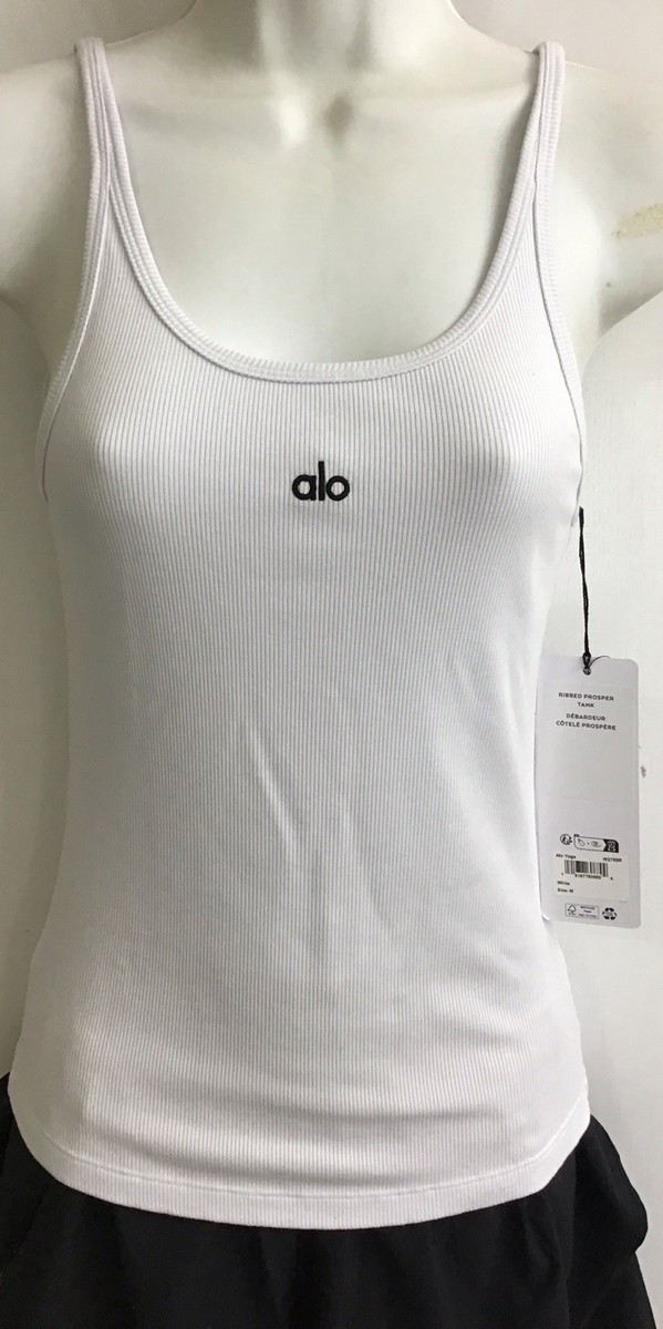 Alo Ribbed Prosper Tank White Logo Front New Size M | eBay