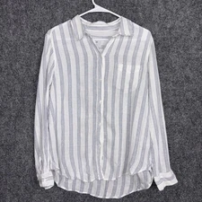 Rails Charli Cayman Stripe Top Womens M White blue Linen blend Beach Cottage