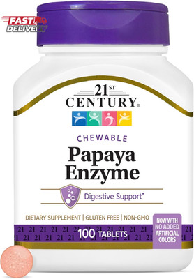 21St Century Papaya Enzyme Chewable (100 Count), Papaya & Pineapple Digestive En