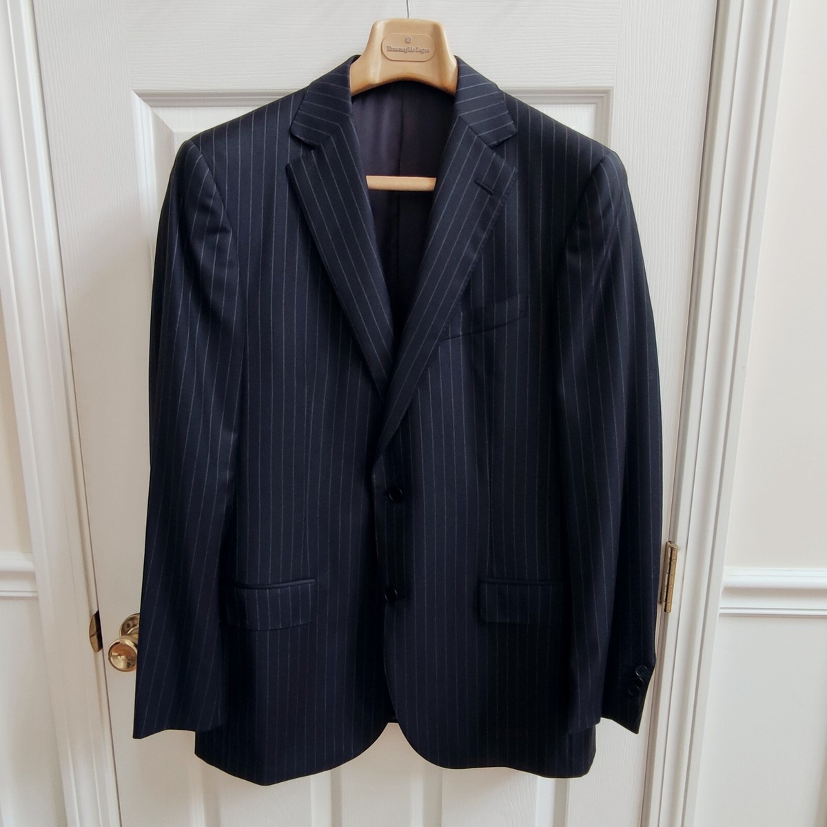 Ermenegildo Zegna All Season Twill Wool Navy Pin Stripe Mens Suit