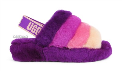 UGG Fluff Yeah Slide Berrylicious Multi Fur Slippers Womens Size 6 *NIB* |  eBay