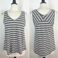GAP Double V Stripe Tank SMALL White Grey Heather Soft Cotton V-neck A-line Top