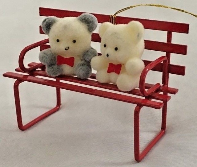 RED 3" Metal Park Bench Christmas Ornament Figurine w Two Bears eBay