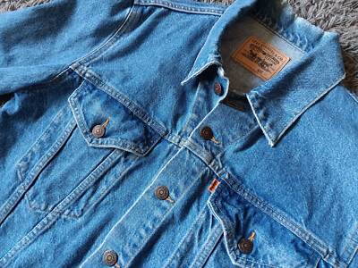 Levi's Vintage Clothing Trucker Jacket Orange Tab Size Medium Mid Wash