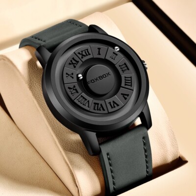LIGE FOXBOX Herren Armbanduhr Quarz Scrollende Perle Magnet 3ATM Wasserdicht Uhr