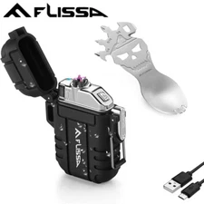 Flissa 2PC Survival Lighter Set Outdoor Windproof Flameless Dual Arc Lighter Set