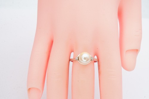 18k White Gold Pearl Diamond Ring Size 6.5 - Picture 9 of 11