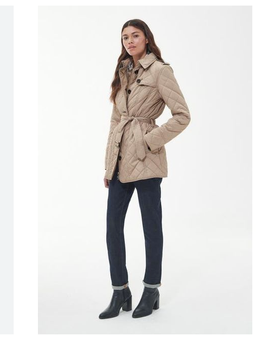 BARBOUR Tummel Belted Quilted Jacket MSRP$380 in Light Trench