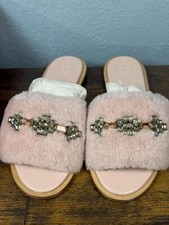TORY BURCH Aspen Shearling Slides Women  s Fashion Color Seashell Pink New Mint 7
