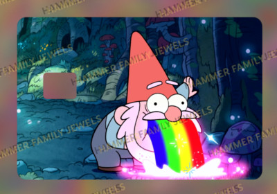 Gravity Falls Puking Rainbow Gnome Fan Art Card Decal *