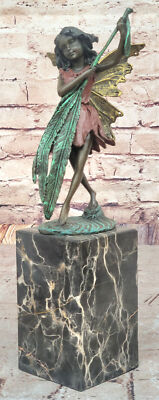 Elegant Fairy Halten Blatt Bronze Statue - Milo Unterzeichnet Kunstwerk Figur