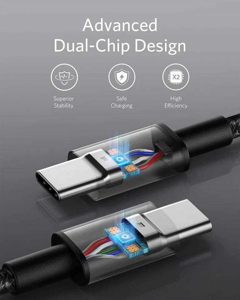 Cable Anker USB C 100 W Carga Rápida 10 pies Nylon Cable Largo para iPhone 15/MacBook Foto 3 de 4