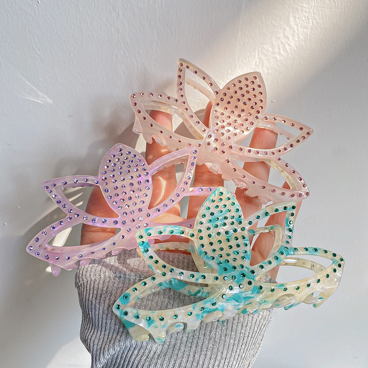 Large Claw Hair Clips Crystal Lotus Shape Barrette Butterfly 