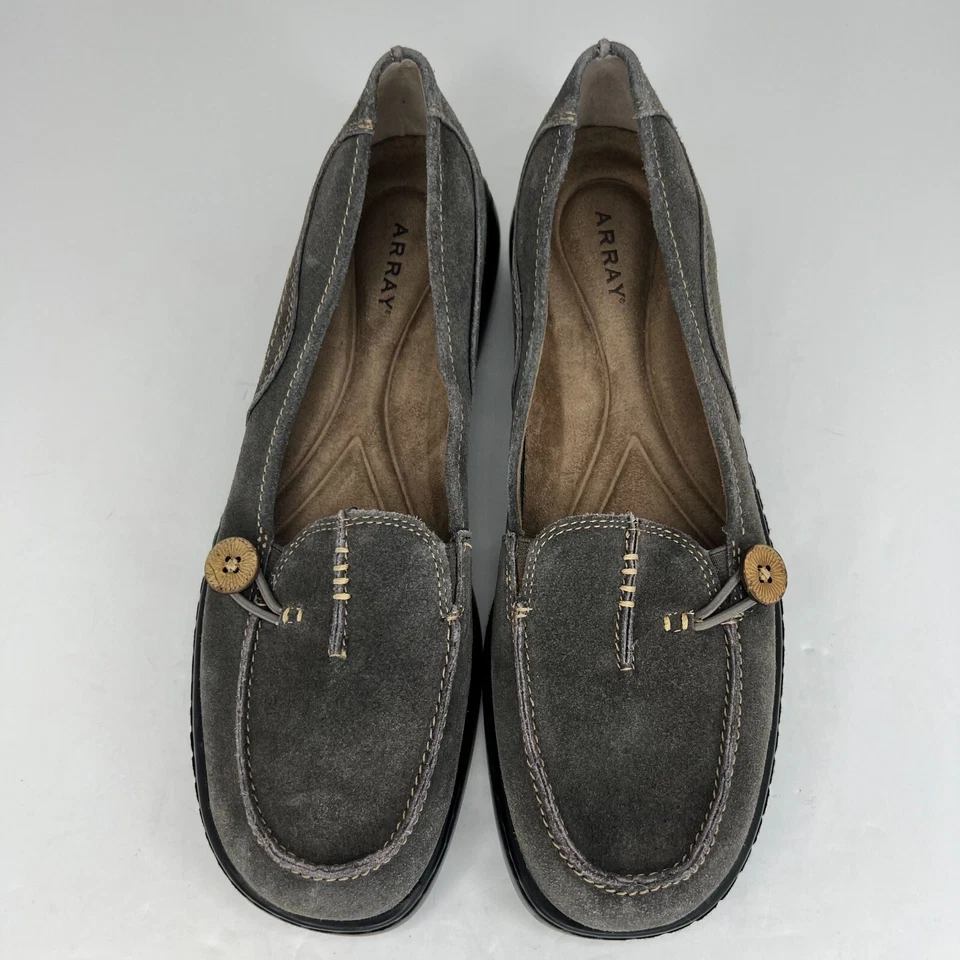 Mocasines Array para mujer superiores de cuero gris punta cuadrada plana sin cordones talla 12 N Foto 4 de 4