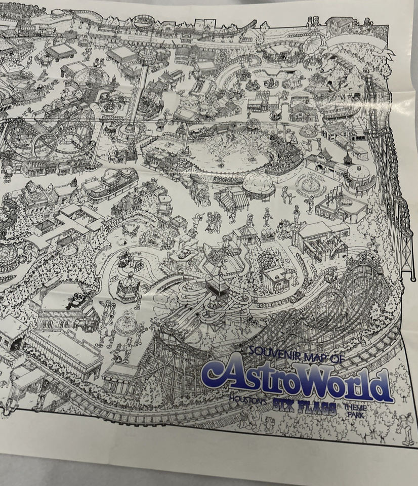 Six Flags AstroWorld Houston Theme Park Souvenir Map 1987-92 Double ...