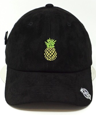 PINEAPPLE Ball Cap 100%Cotton Adjustable Dad Hat Adult OSFM Black Faux Suede NWT