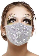 Gray Grey BLING FACE MASK AB Diamond Crystal Rhinestone with Lining