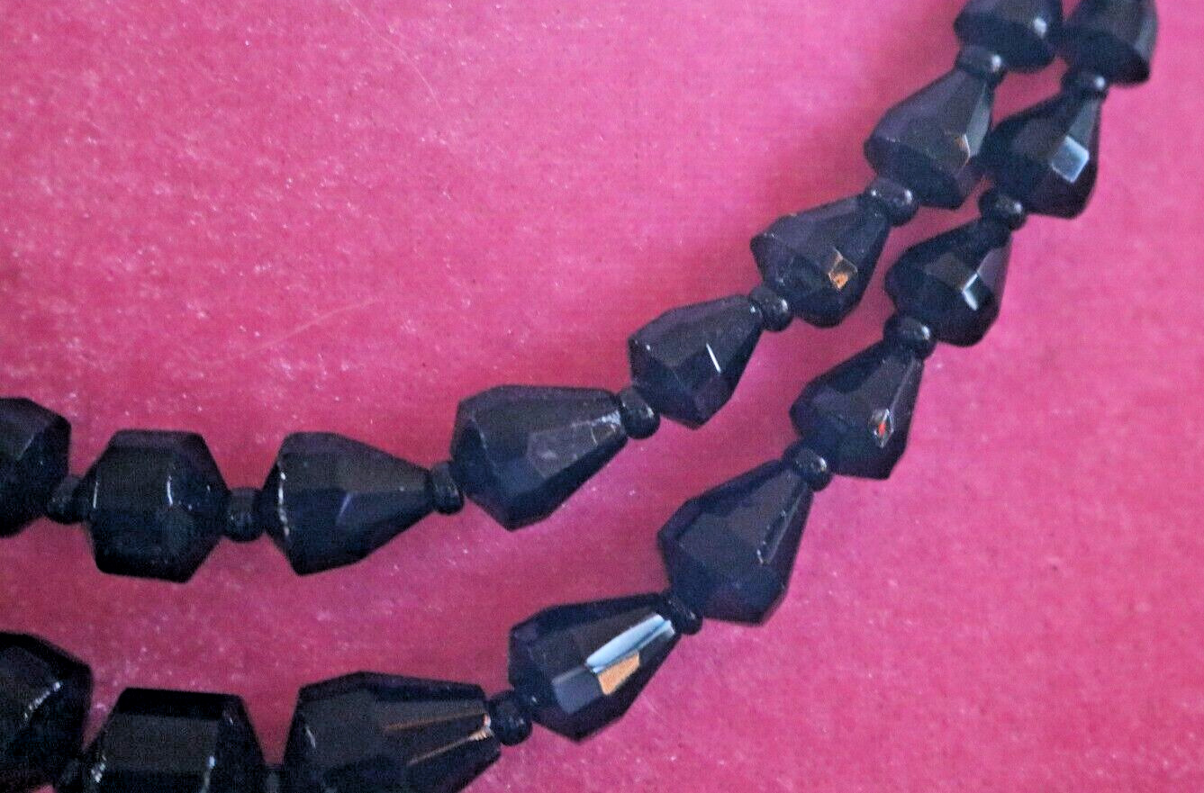 Vintage Black Glass Necklace Two Strand Beads Fac… - image 3