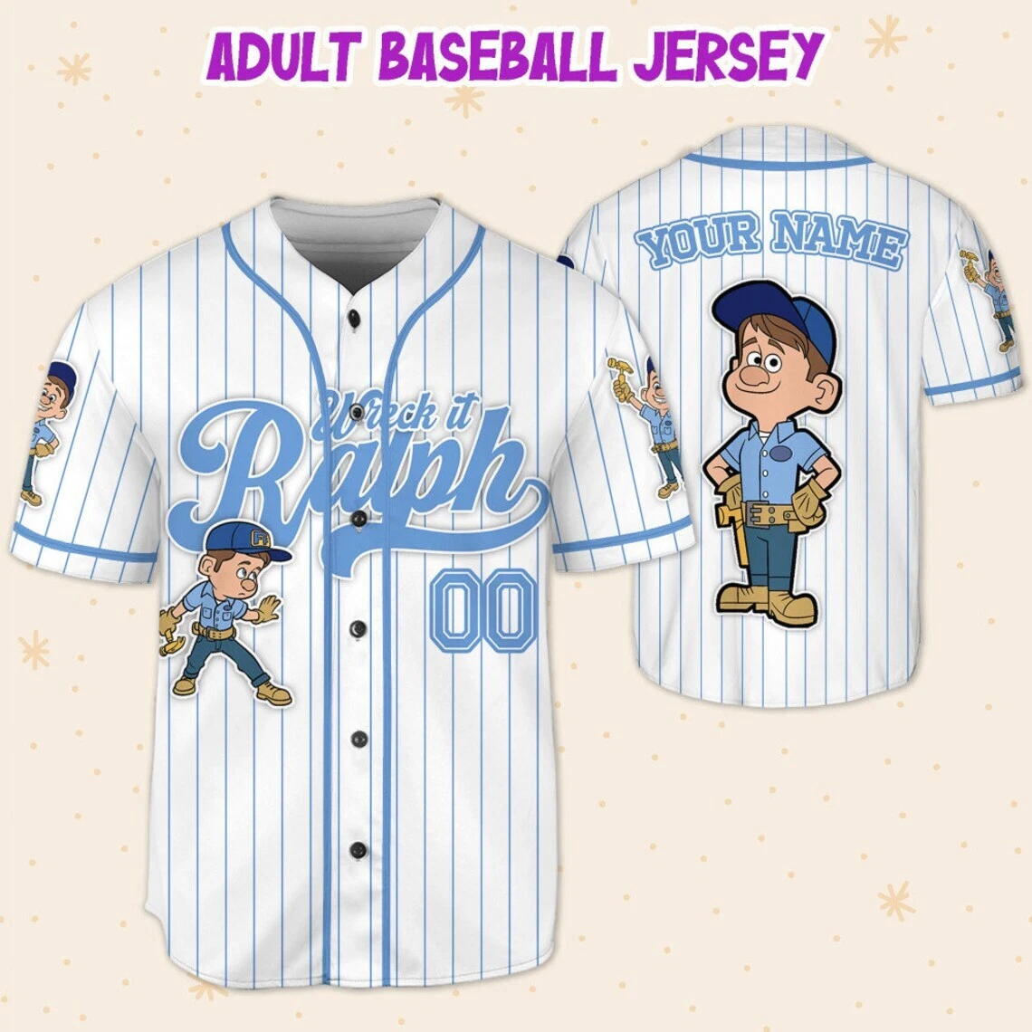 Custom Disney Wreck it Ralph Felix Simple Stripe, Custom Baseball Jersey