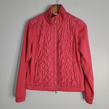 Womens Daily Sports Medium Pink Full Zip Mock Neck Jacket