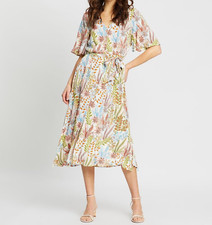 Y.A.S Petite midi wrap dress with belted waist in botanical floral, Size UK 8